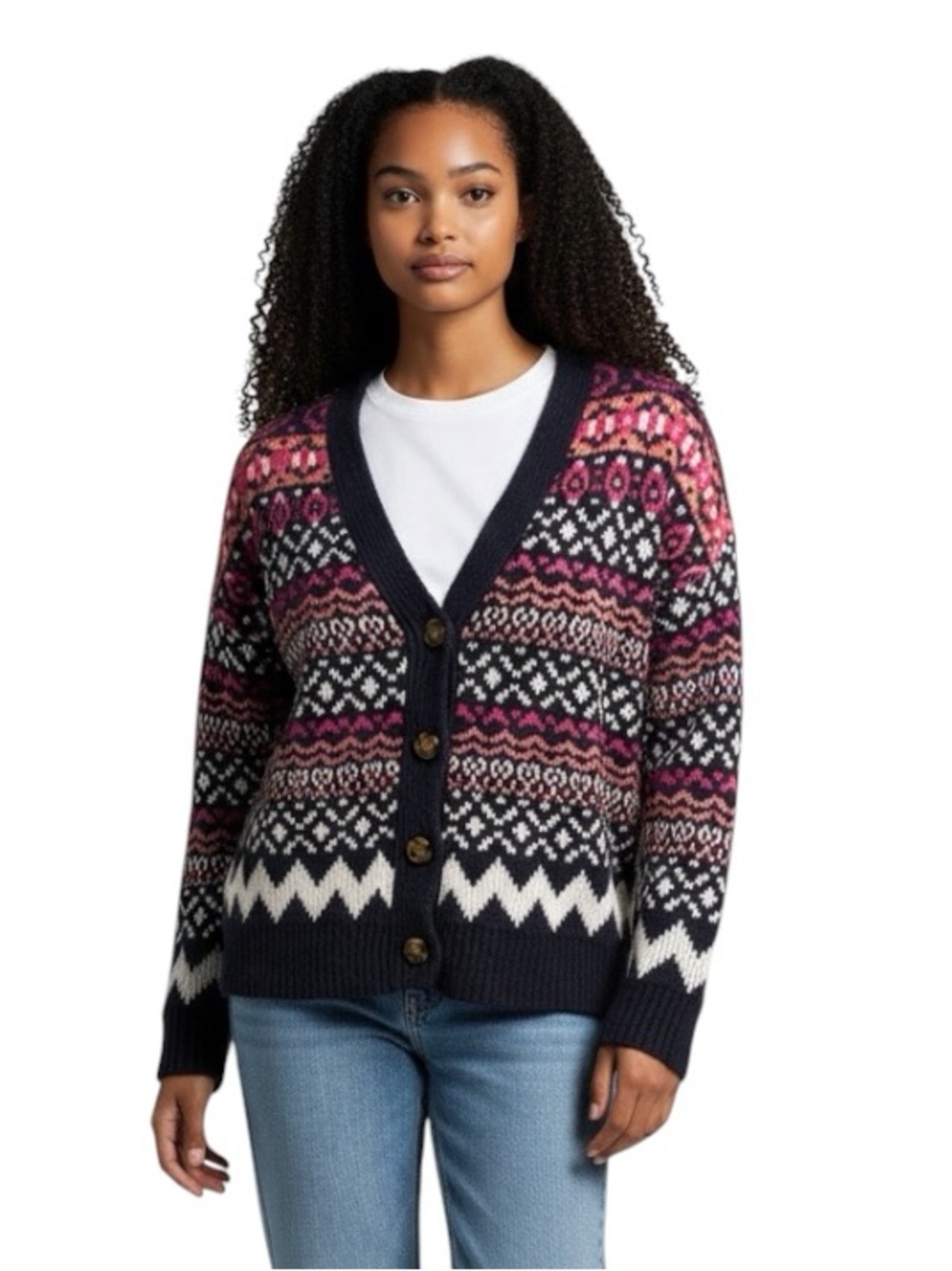 Cupcakes and Cashmere women’s black, white, pink button-up sweater, size small